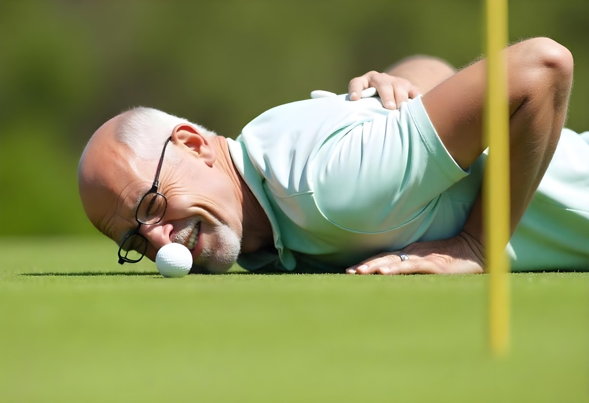 An Elderly Caucasian Man With Short Gray Hair And Glasses Wearing A Green Polo Shirt Lying On A Grassy Field And Smiling During The Day 11 119f