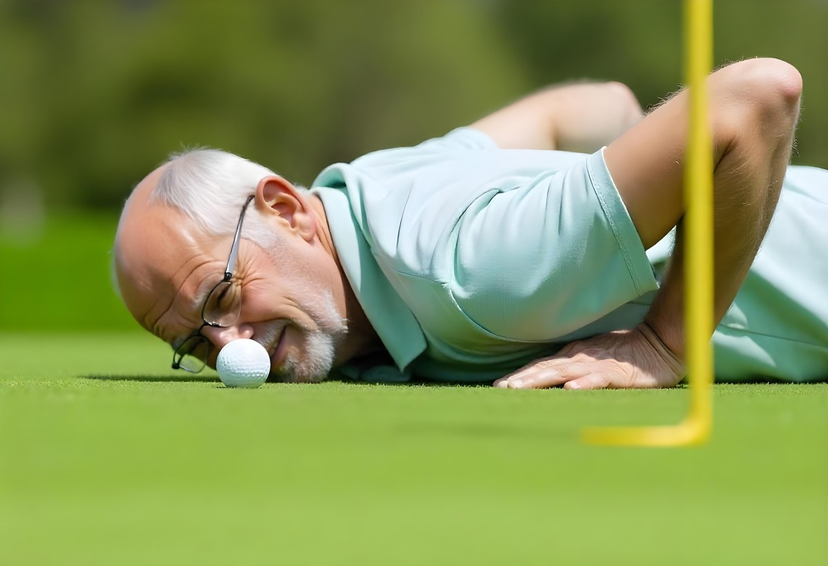 An Elderly Caucasian Man With Short Gray Hair And Glasses Wearing A Green Polo Shirt Lying On A Grassy Field And Smiling During The Day 8 D027