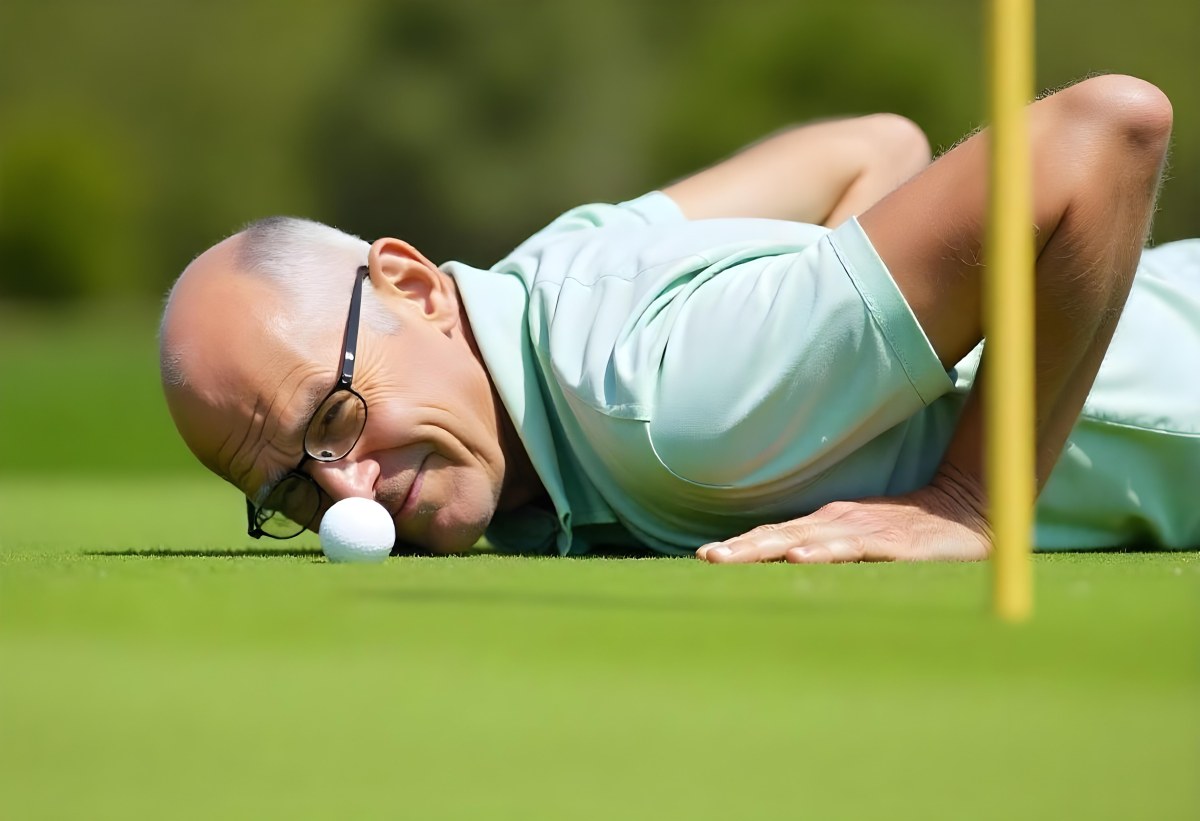 An Elderly Caucasian Man With Short Gray Hair And Glasses Wearing A Green Polo Shirt Lying On A Grassy Field And Smiling During The Day 9 035e