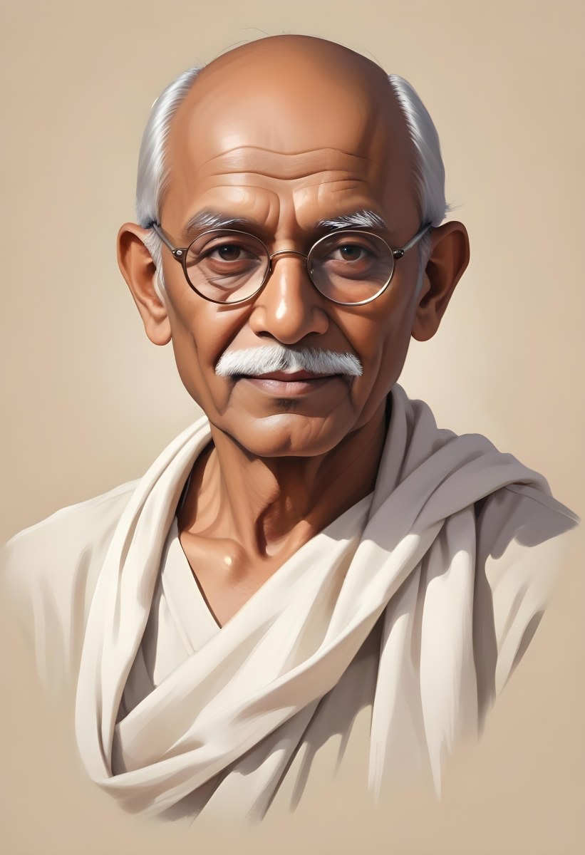 An Indian Man Age 70 With Light Brown Skin Brown Hair Wearing Round Glasses And A White Shawl Light Brown Background 9 4672