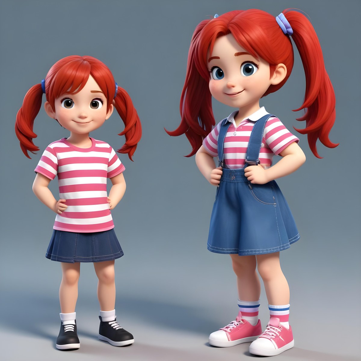 Colorful Flat Illustration Classical Animes A Boy With Red Hair Wearing A Red And White Striped Shirt And Blue Jeans Kneels On The Left A Girl With Long Black Hair Styled In Two Ponytails With Colorful Clips Stand 10 Eca0