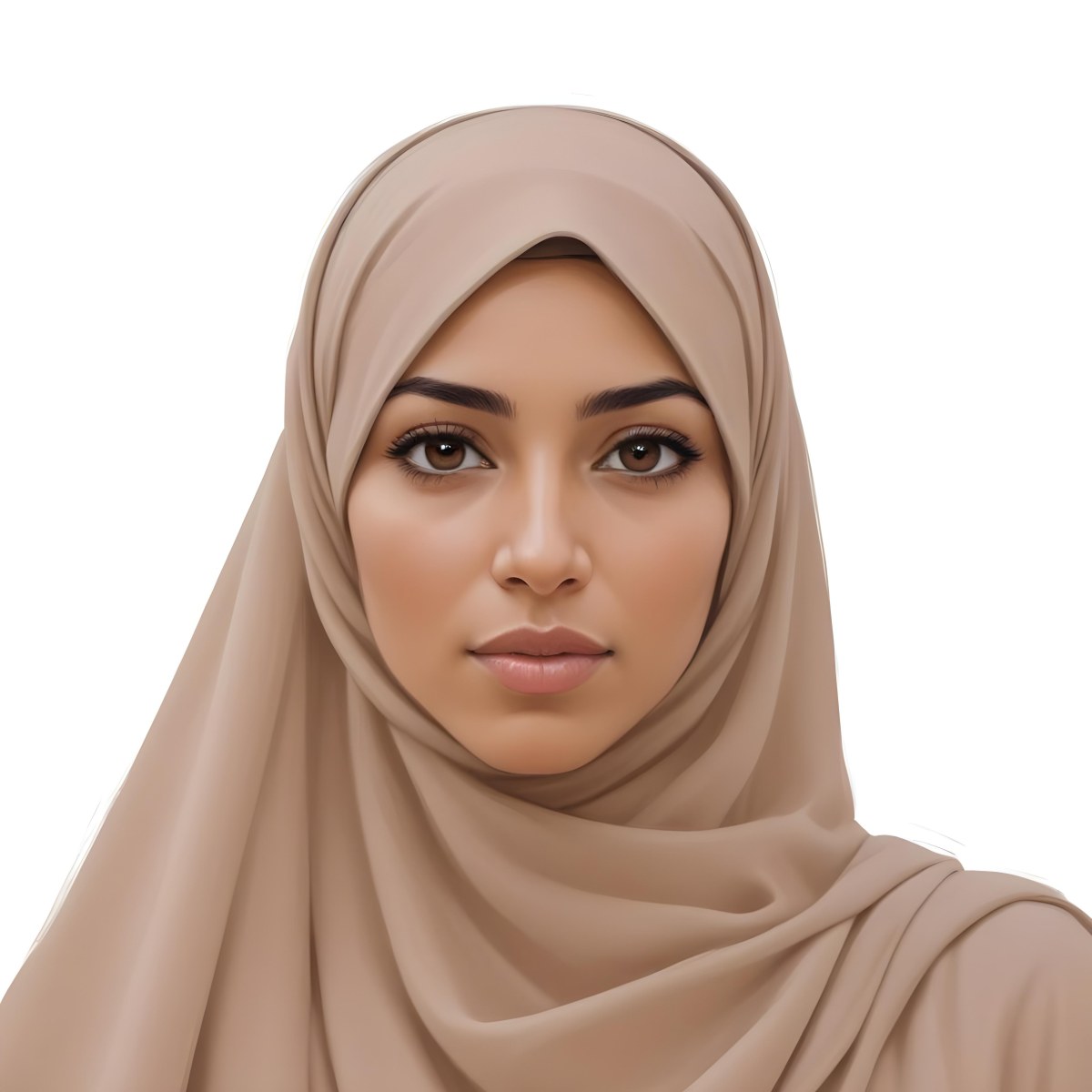 Digital Painting A Woman Of Middle Eastern Descent Approximately 30 Years Old With Medium Brown Skin And Dark Hair Covered By A Light Beige Hijab She Has A Neutral Expression And Is Facing Forward Against A Plain Whit 12 2e9d