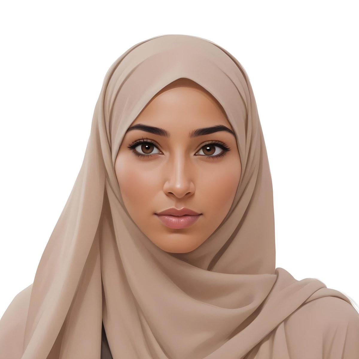 Digital Painting A Woman Of Middle Eastern Descent Approximately 30 Years Old With Medium Brown Skin And Dark Hair Covered By A Light Beige Hijab She Has A Neutral Expression And Is Facing Forward Against A Plain Whit 14 22e7