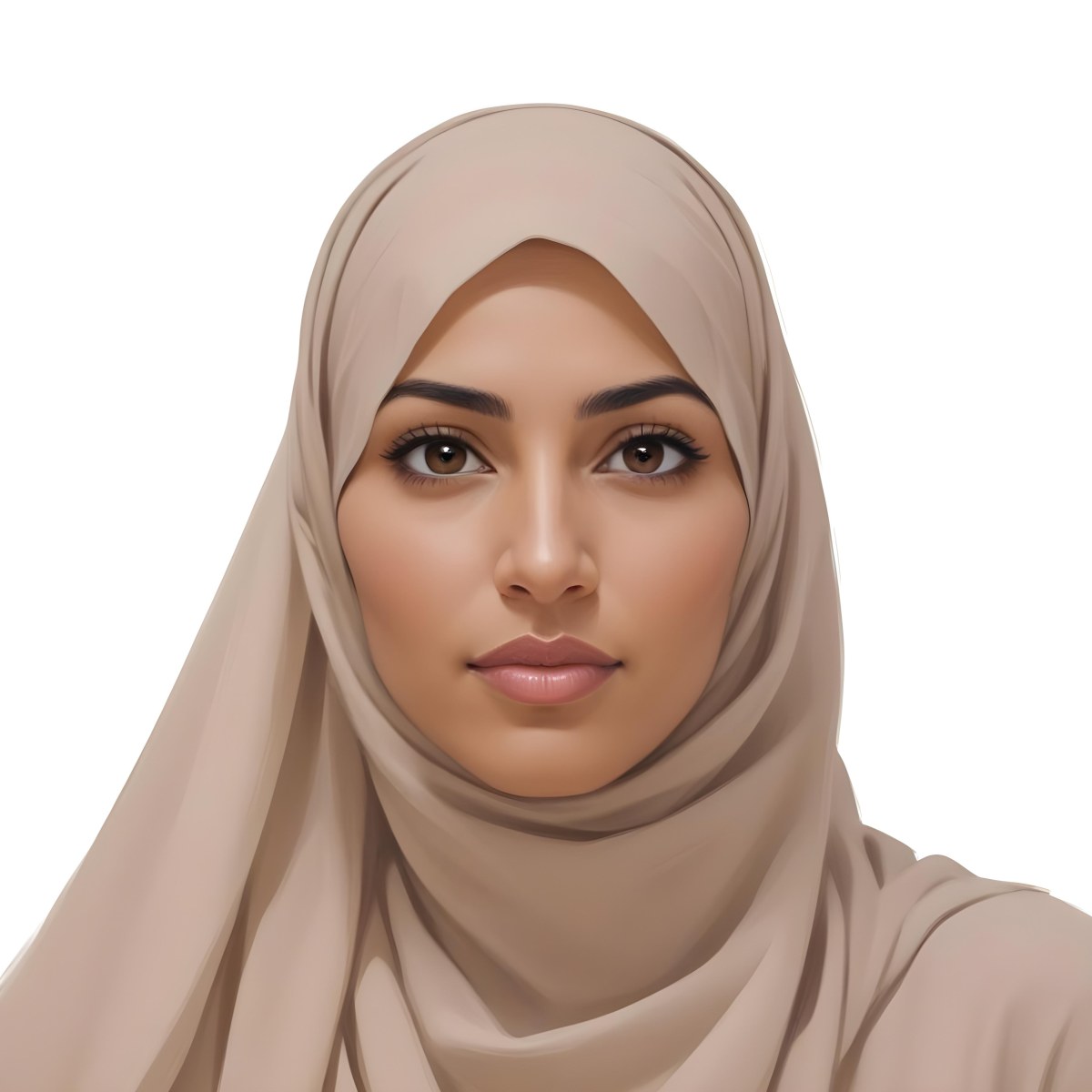 Digital Painting A Woman Of Middle Eastern Descent Approximately 30 Years Old With Medium Brown Skin And Dark Hair Covered By A Light Beige Hijab She Has A Neutral Expression And Is Facing Forward Against A Plain Whit 15 7e93
