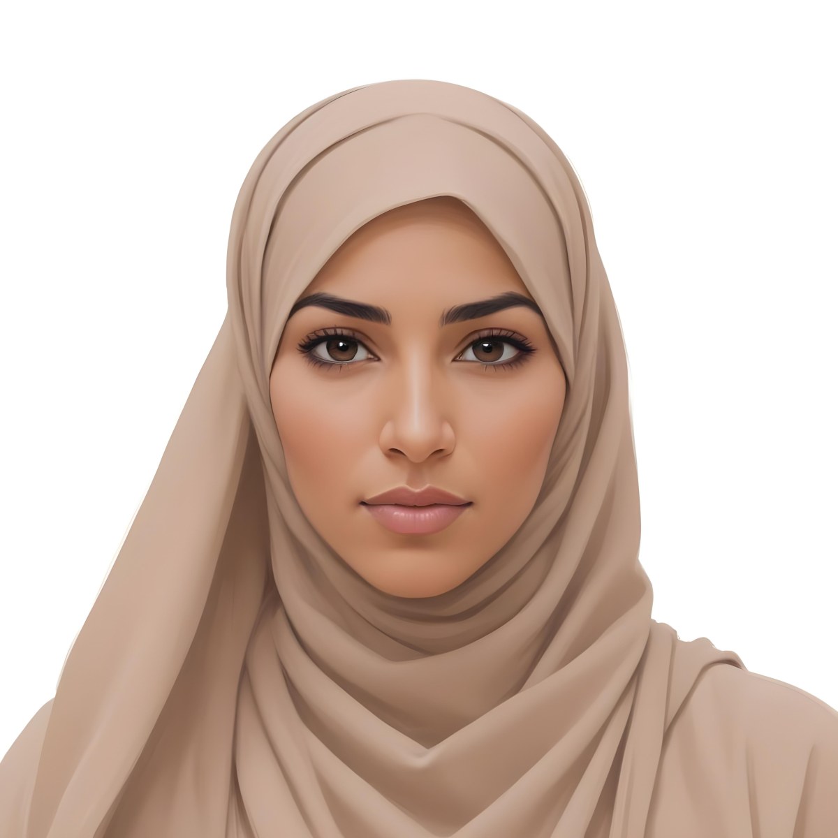Digital Painting A Woman Of Middle Eastern Descent Approximately 30 Years Old With Medium Brown Skin And Dark Hair Covered By A Light Beige Hijab She Has A Neutral Expression And Is Facing Forward Against A Plain Whit 3 B22f