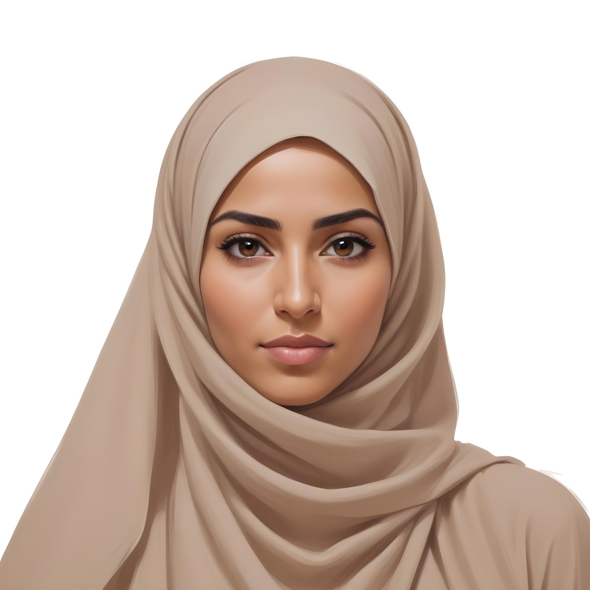 Digital Painting A Woman Of Middle Eastern Descent Approximately 30 Years Old With Medium Brown Skin And Dark Hair Covered By A Light Beige Hijab She Has A Neutral Expression And Is Facing Forward Against A Plain Whit 4 0506