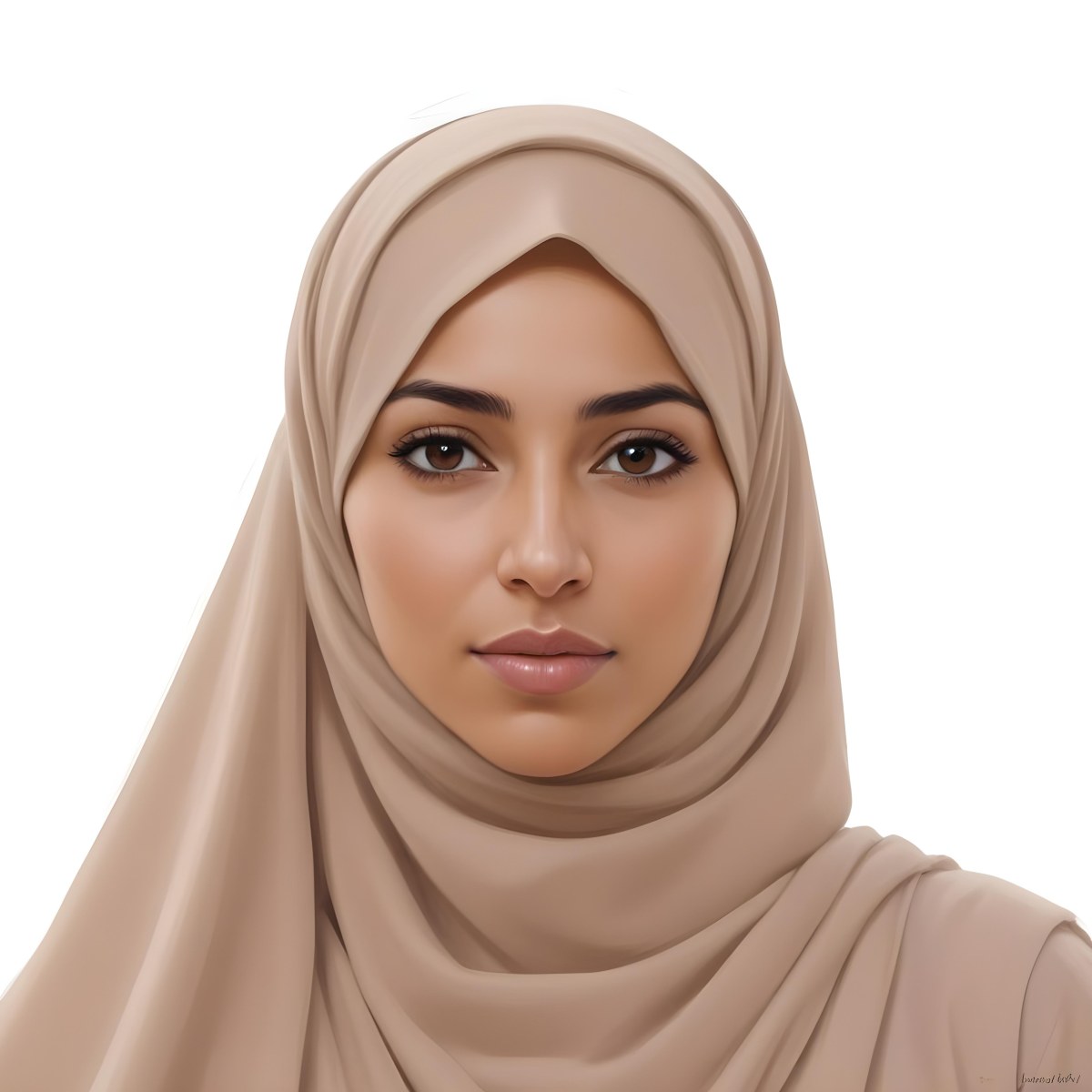 Digital Painting A Woman Of Middle Eastern Descent Approximately 30 Years Old With Medium Brown Skin And Dark Hair Covered By A Light Beige Hijab She Has A Neutral Expression And Is Facing Forward Against A Plain Whit 6 B1ea