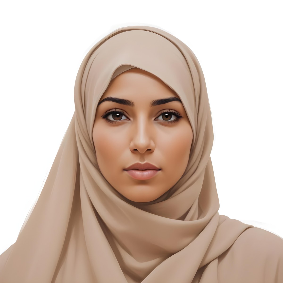 Digital Painting A Woman Of Middle Eastern Descent Approximately 30 Years Old With Medium Brown Skin And Dark Hair Covered By A Light Beige Hijab She Has A Neutral Expression And Is Facing Forward Against A Plain Whit 7 1b03