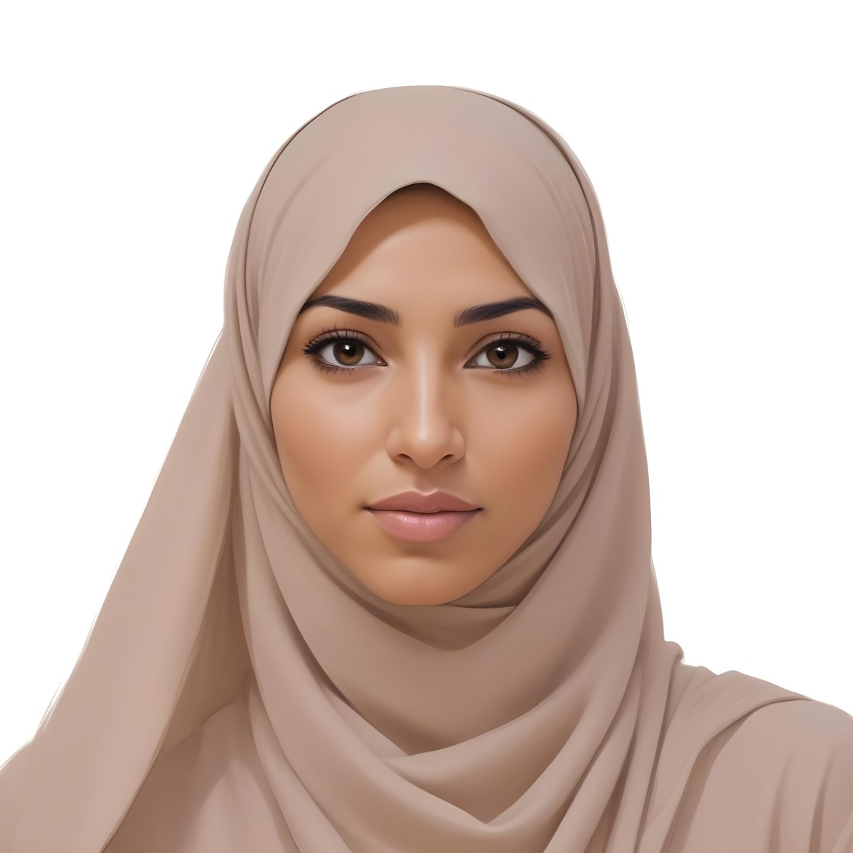Digital Painting A Woman Of Middle Eastern Descent Approximately 30 Years Old With Medium Brown Skin And Dark Hair Covered By A Light Beige Hijab She Has A Neutral Expression And Is Facing Forward Against A Plain Whit 8 11c4