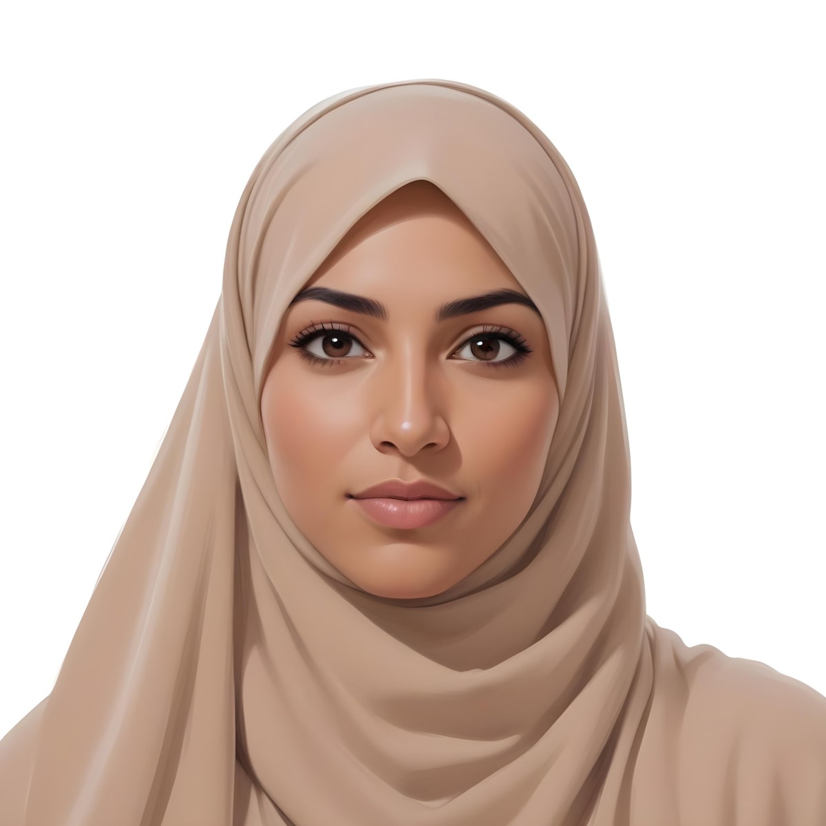 Digital Painting A Woman Of Middle Eastern Descent Approximately 30 Years Old With Medium Brown Skin And Dark Hair Covered By A Light Beige Hijab She Has A Neutral Expression And Is Facing Forward Against A Plain Whit 9 41af