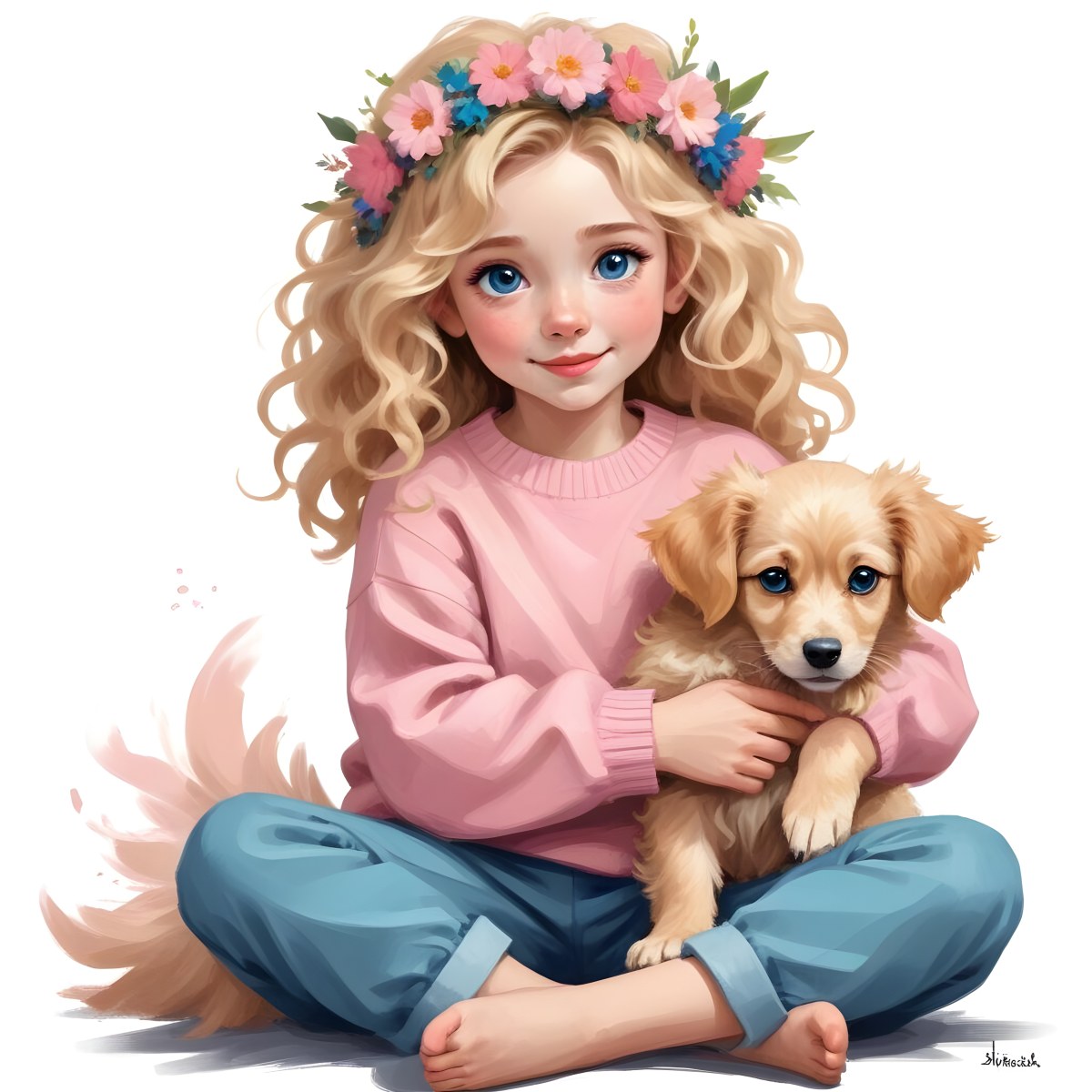 Digital Painting A Young Caucasian Girl With Long 95 7d5a