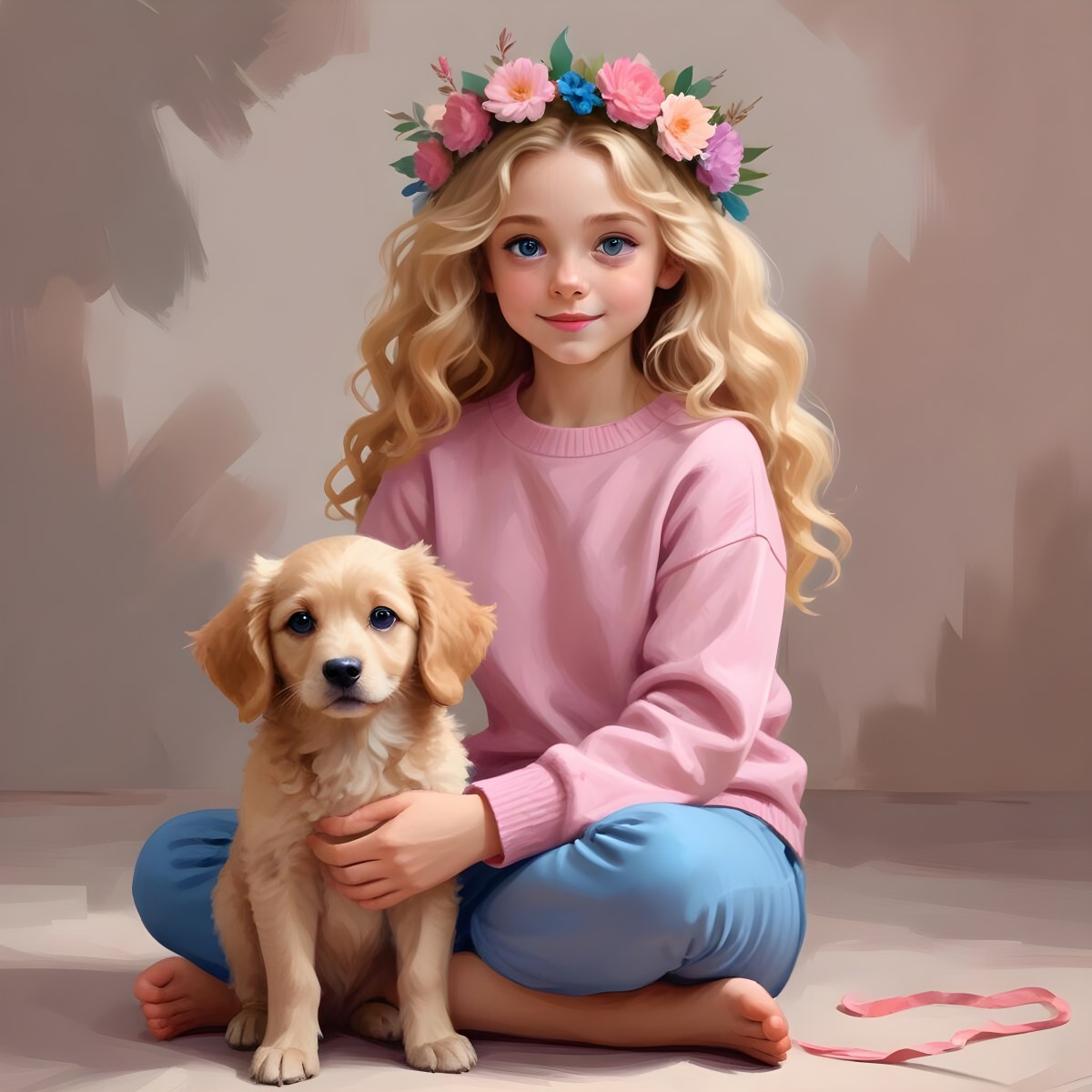 Digital Painting A Young Caucasian Girl With Long 99 8efc