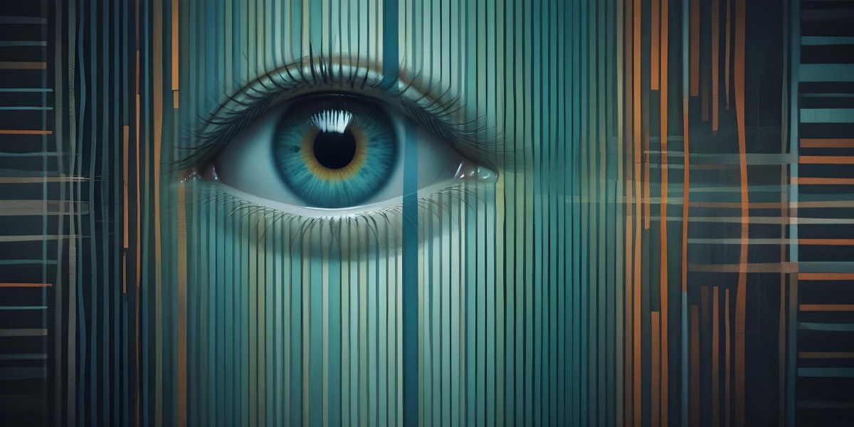 Minimal Soft Studio Light Photography A Close Up Of A Human Eye With A Surreal Abstract Background Featuring Vertical Lines And Geometric Patterns In Shades Of Blue Green And Orange High Detail Solid Bold Color Back 4 C09b