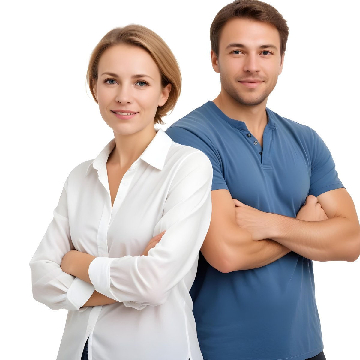 Two Caucasian People Average Age 30 White Background 7 Ecaa