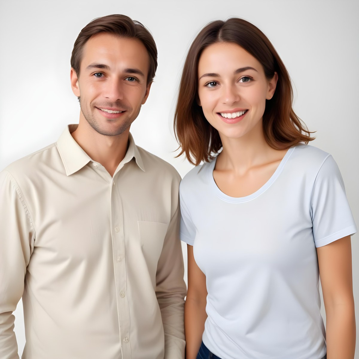 Two Caucasian People Average Age 30 White Background 8 311e