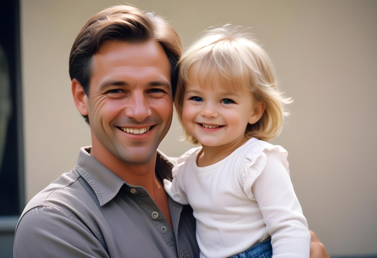Young Caucasian Man With Short Blonde Hair And A Friendly Smile Holding A Young Blonde Toddler Girl Who Is Also Smiling In A Sunny Park 101 35de