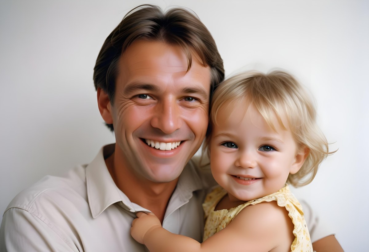 Young Caucasian Man With Short Blonde Hair And A Friendly Smile Holding A Young Blonde Toddler Girl Who Is Also Smiling In A Sunny Park 103 Ab41