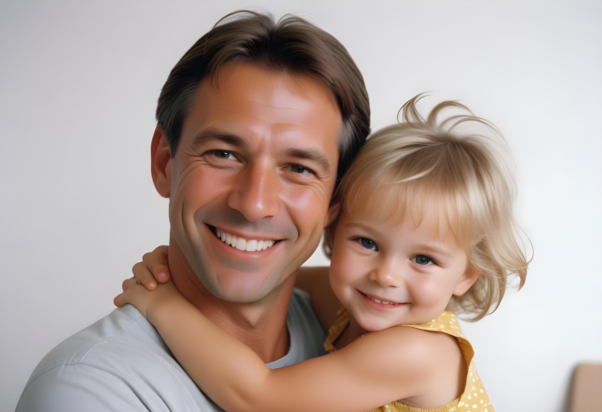 Young Caucasian Man With Short Blonde Hair And A Friendly Smile Holding A Young Blonde Toddler Girl Who Is Also Smiling In A Sunny Park 24 53ef
