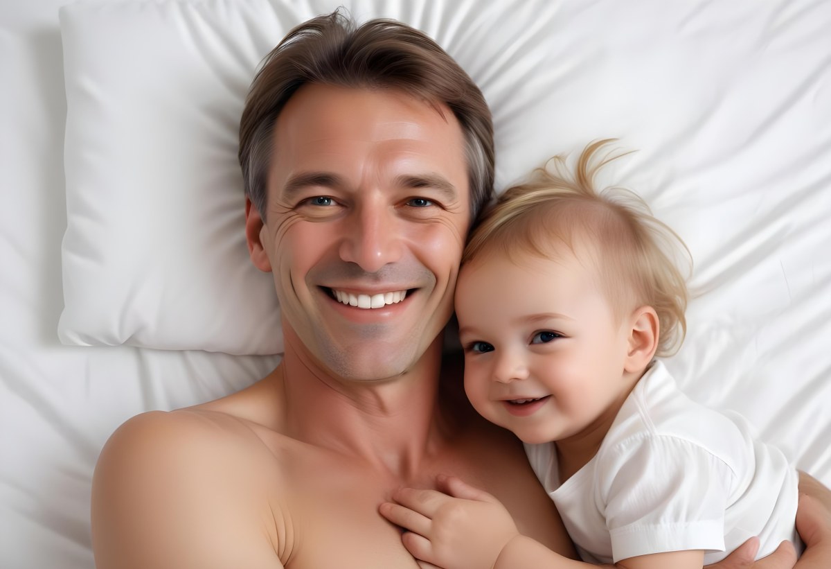 Young Caucasian Man With Short Blonde Hair And A Friendly Smile Holding A Young Blonde Toddler Girl Who Is Also Smiling In A Sunny Park 7 F55e