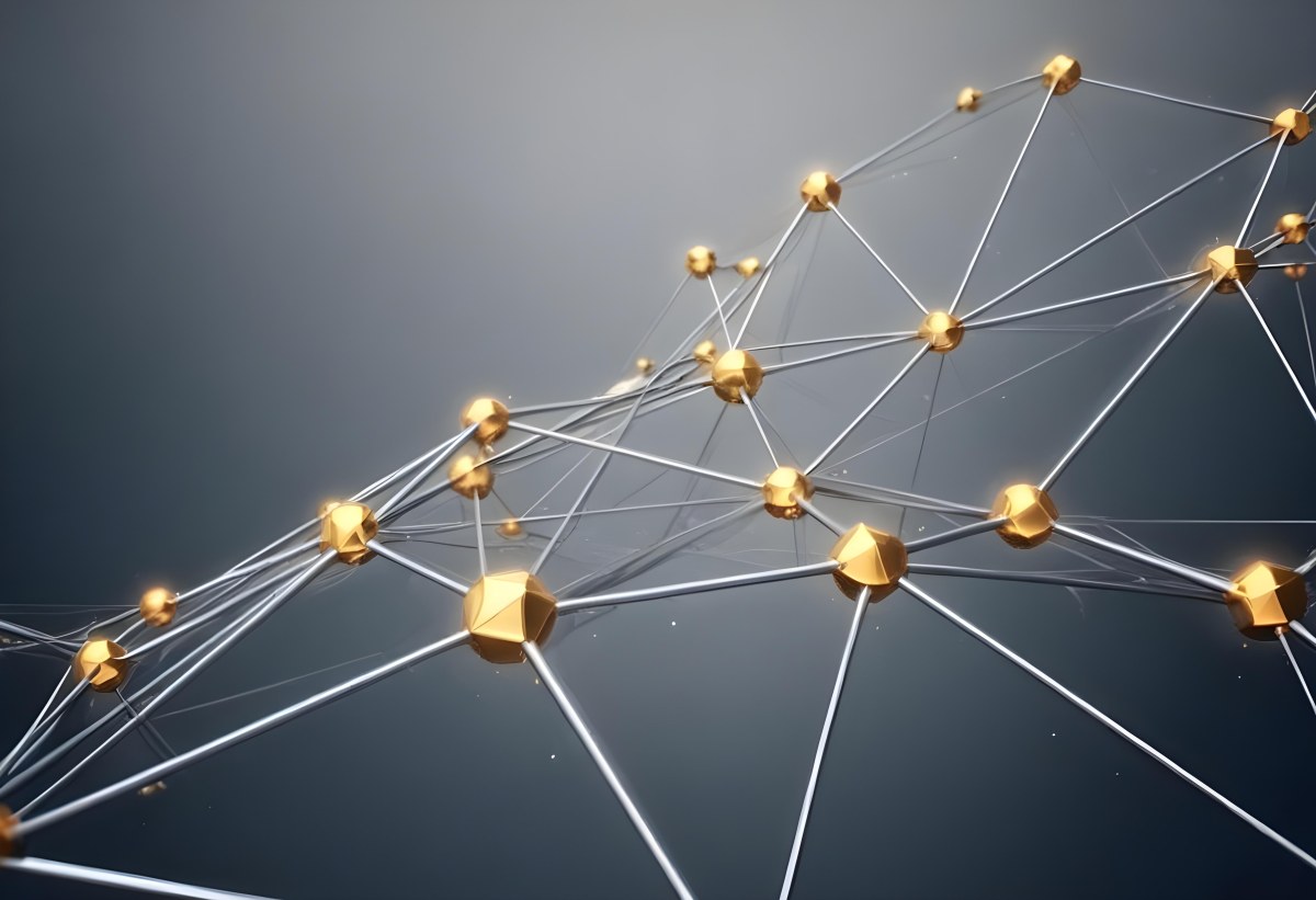 3d Model Abstract Network Of Interconnected Silver Lines With Golden Nodes Creating A Complex Web Like Structure Against A Blurred Gray Background Figure Octane Render Volumetric Highly Detailed Videogame Aestheti 9 16f2