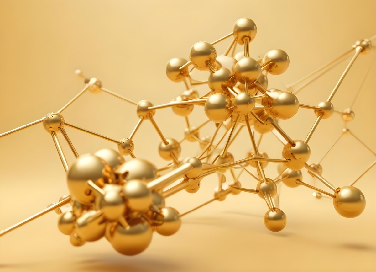 3d Model Golden Molecular Structure With Interconnected Spheres And Lines Creating A Complex Network Soft Golden Background With Blurred Lines Scientific Or Technological Theme Clean And Modern Aesthetic Figure 33 D608