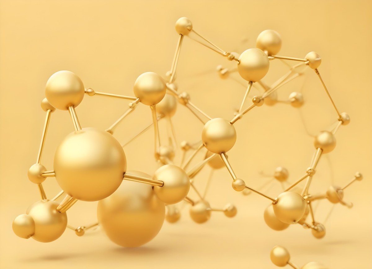 3d Model Golden Molecular Structure With Interconnected Spheres And Lines Creating A Complex Network Soft Golden Background With Blurred Lines Scientific Or Technological Theme Clean And Modern Aesthetic Figure 41 C009