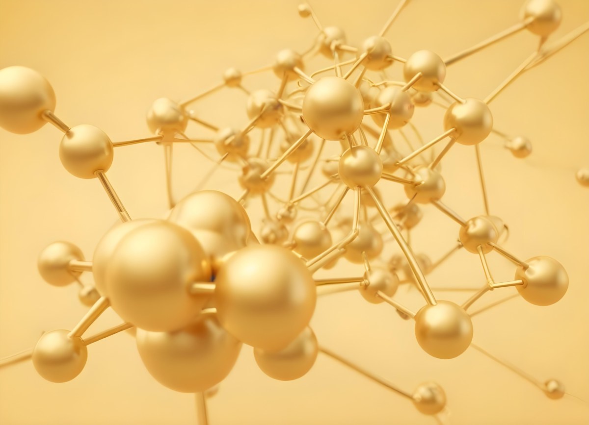 3d Model Golden Molecular Structure With Interconnected Spheres And Lines Creating A Complex Network Soft Golden Background With Blurred Lines Scientific Or Technological Theme Clean And Modern Aesthetic Figure 42 0824