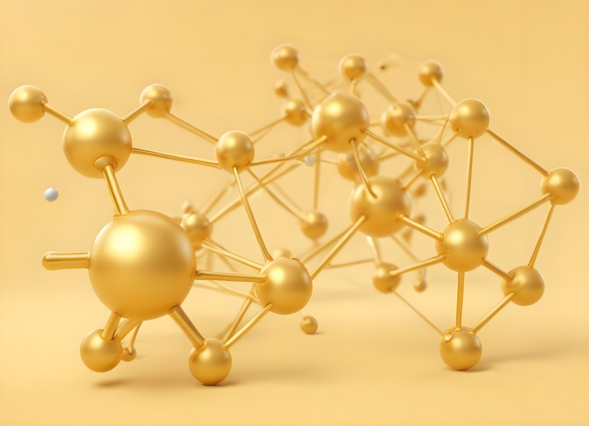 3d Model Golden Molecular Structure With Interconnected Spheres And Lines Creating A Complex Network Soft Golden Background With Blurred Lines Scientific Or Technological Theme Clean And Modern Aesthetic Figure 46 9416