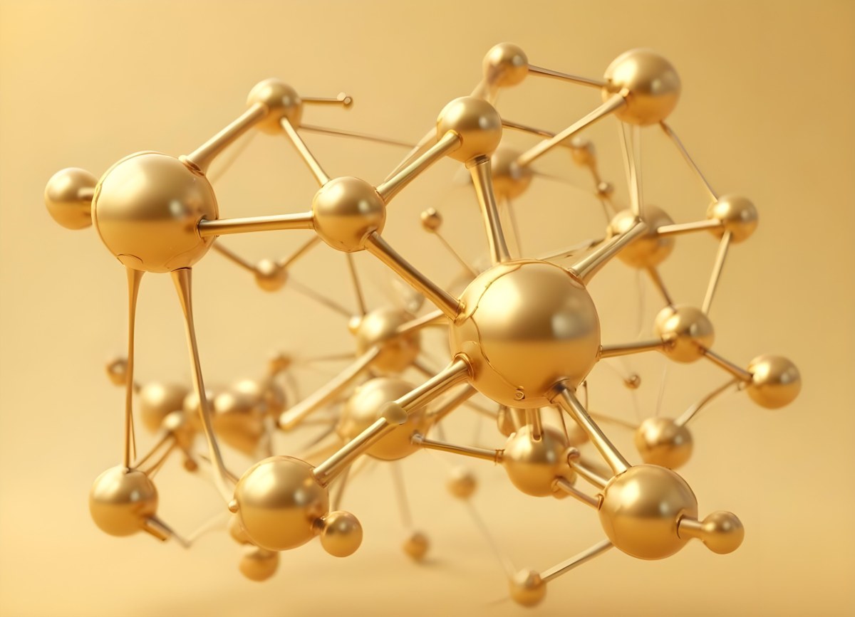 3d Model Golden Molecular Structure With Interconnected Spheres And Lines Creating A Complex Network Soft Golden Background With Blurred Lines Scientific Or Technological Theme Clean And Modern Aesthetic Figure 51 B0ea