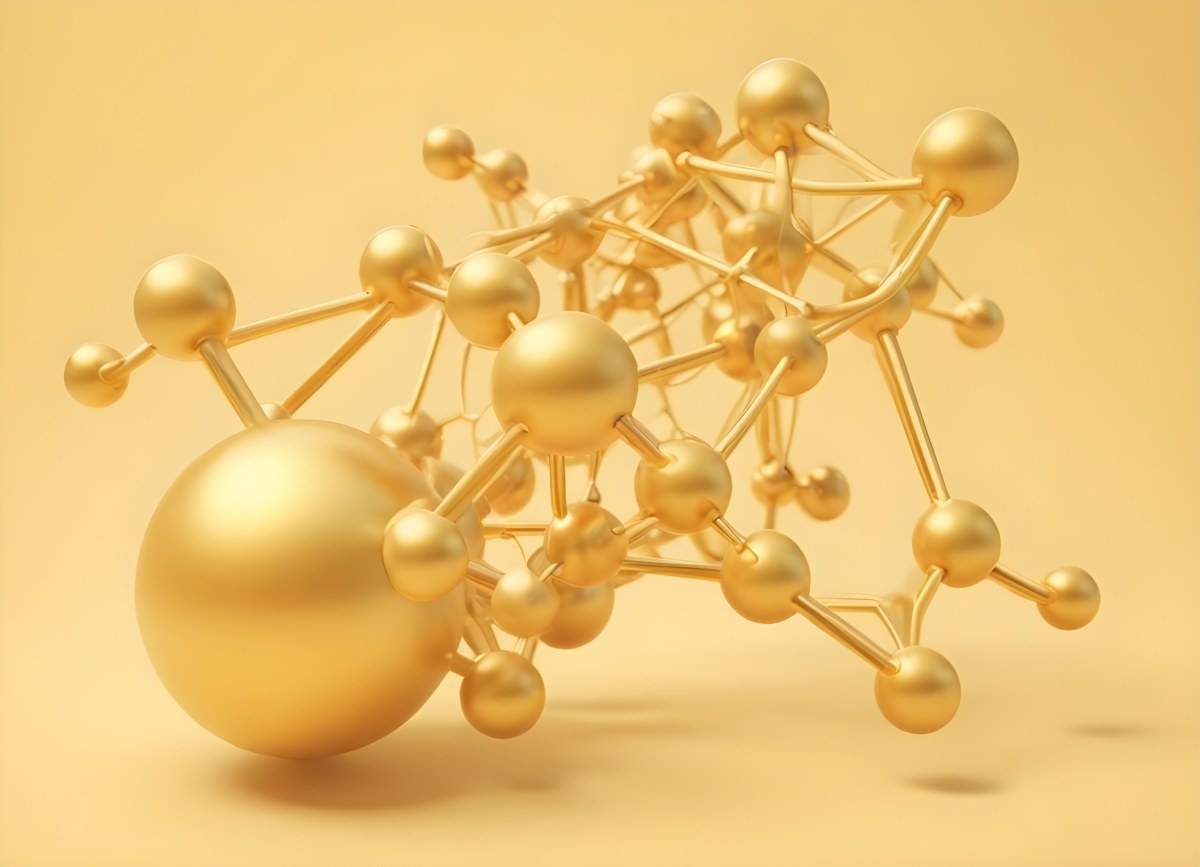 3d Model Golden Molecular Structure With Interconnected Spheres And Lines Creating A Complex Network Soft Golden Background With Blurred Lines Scientific Or Technological Theme Clean And Modern Aesthetic Figure 55 Dc4d