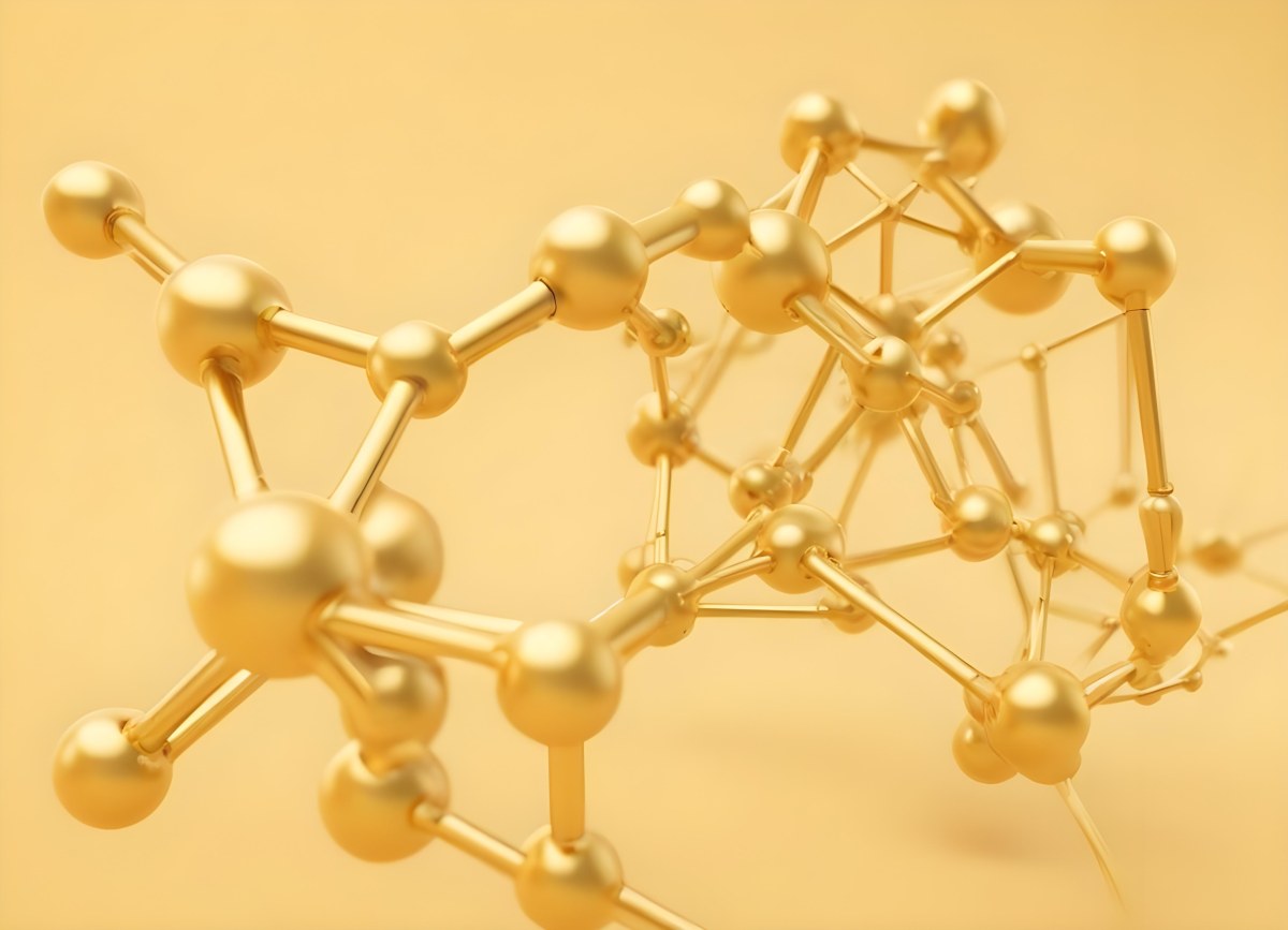 3d Model Golden Molecular Structure With Interconnected Spheres And Lines Creating A Complex Network Soft Golden Background With Blurred Lines Scientific Or Technological Theme Clean And Modern Aesthetic Figure 57 5781