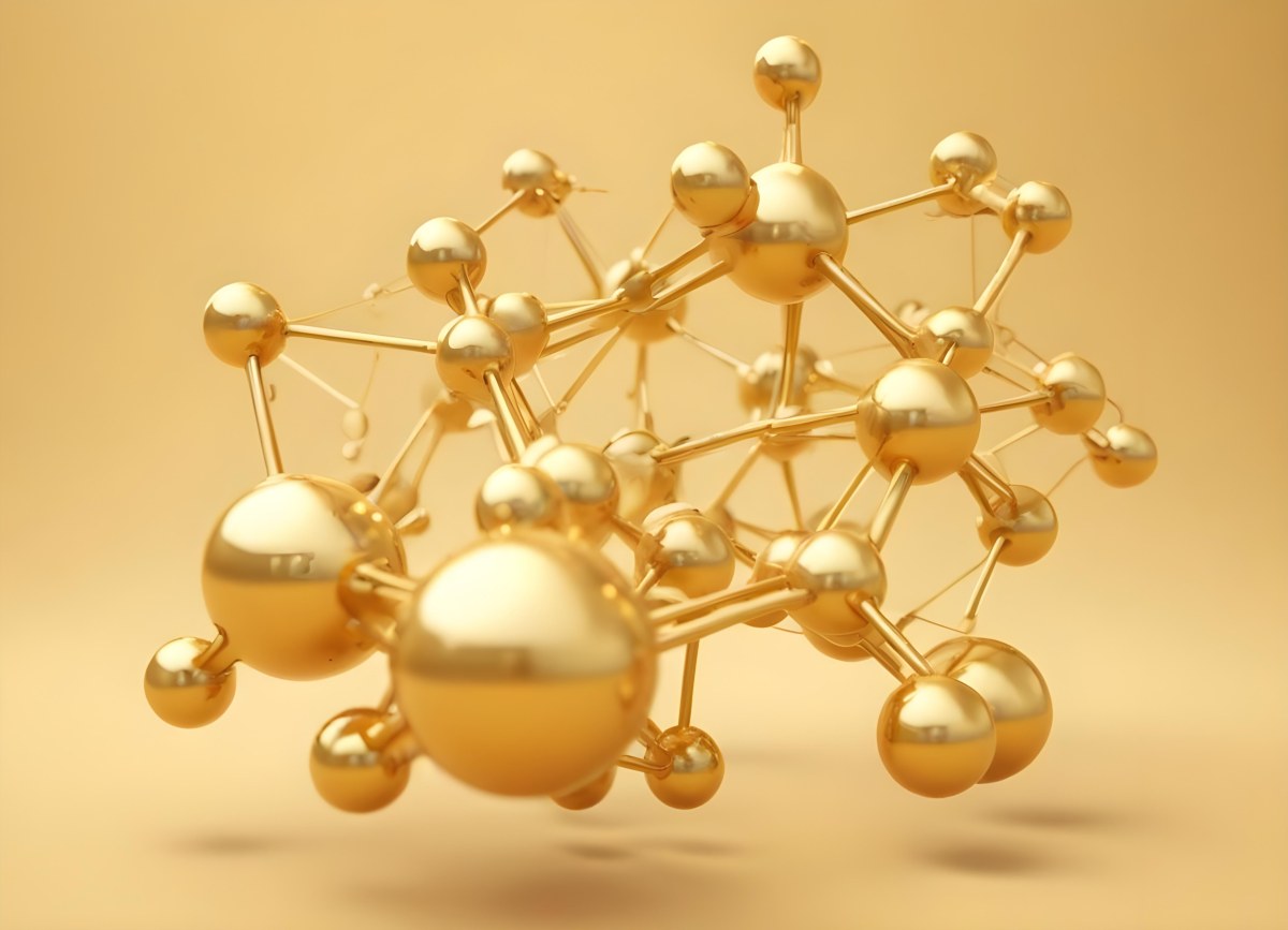 3d Model Golden Molecular Structure With Interconnected Spheres And Lines Creating A Complex Network Soft Golden Background With Blurred Lines Scientific Or Technological Theme Clean And Modern Aesthetic Figure 59 De70