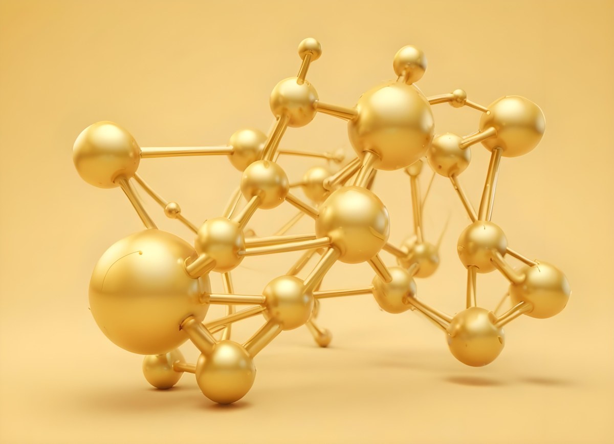 3d Model Golden Molecular Structure With Interconnected Spheres And Lines Creating A Complex Network Soft Golden Background With Blurred Lines Scientific Or Technological Theme Clean And Modern Aesthetic Figure 7 85af