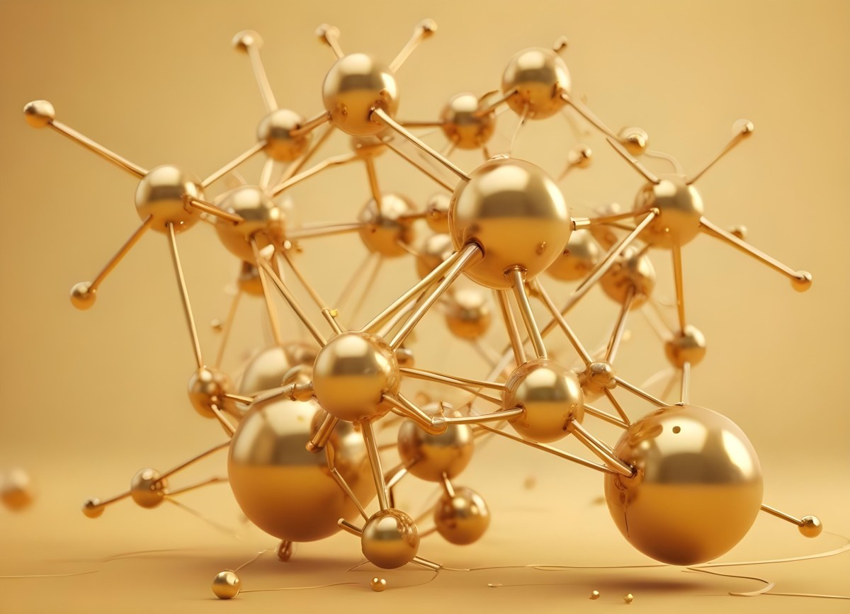 3d Model Golden Molecular Structure With Interconnected Spheres And Lines Creating A Complex Network Soft Golden Background With Blurred Lines Scientific Or Technological Theme Clean And Modern Aesthetic Figure 8 8a04