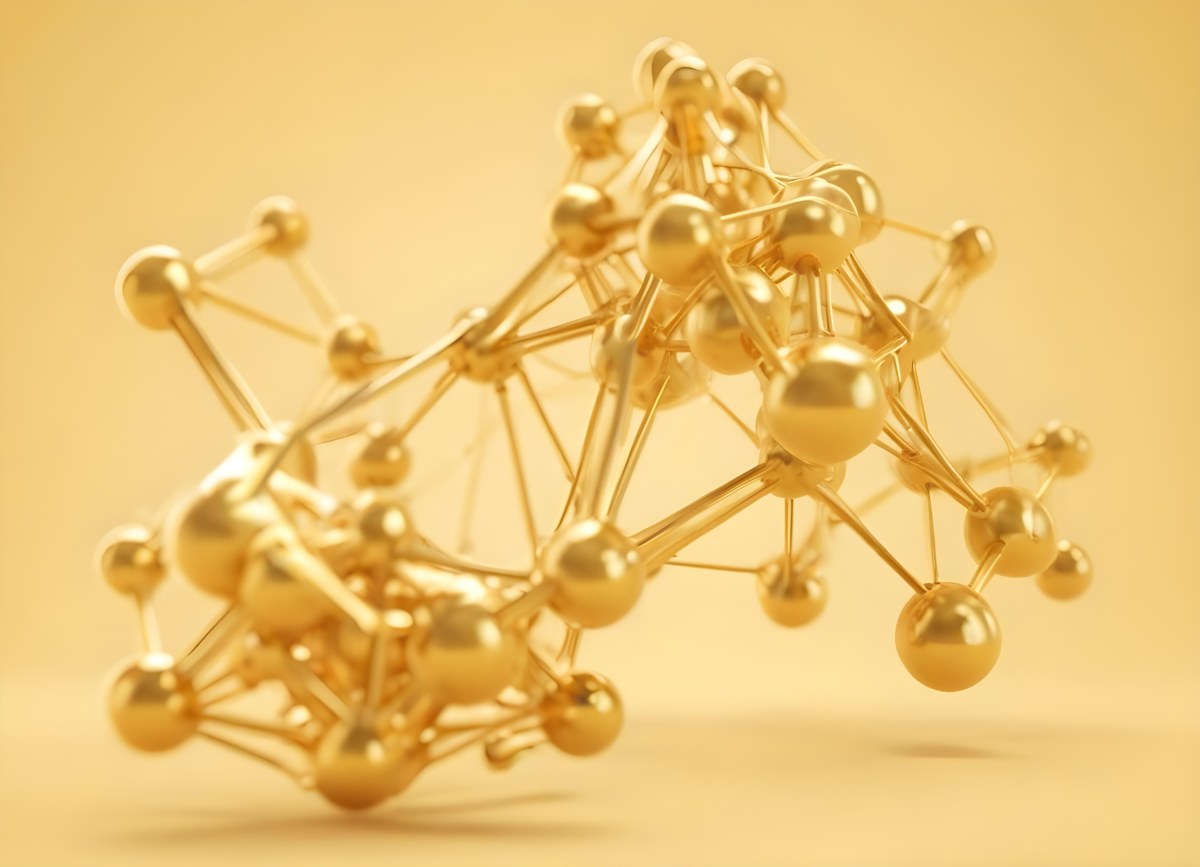 3d Model Golden Molecular Structure With Interconnected Spheres And Lines Creating A Complex Network Soft Golden Background With Blurred Lines Scientific Or Technological Theme Clean And Modern Aesthetic Figure 9 F081