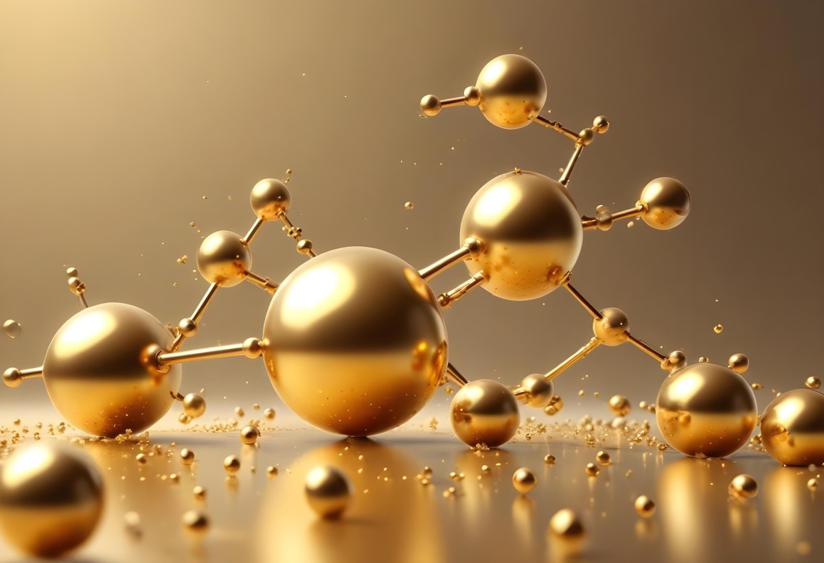 3d Model Golden Molecules Floating In A Bright Background With Small Shiny Particles Perfect For Cosmetic Product Presentation Elegant And Modern Design Figure Octane Render Volumetric Highly Detailed Videogame Aes 8 De08