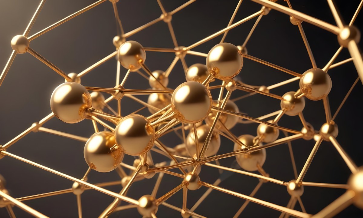 3d Model Golden Spheres Connected By Thin Rods In A Grid Like Structure Soft Lighting Clean And Minimalist Design Abstract Representation Of Molecular Structure Bright Background Figure Octane Render Volumetric 26 2c9d