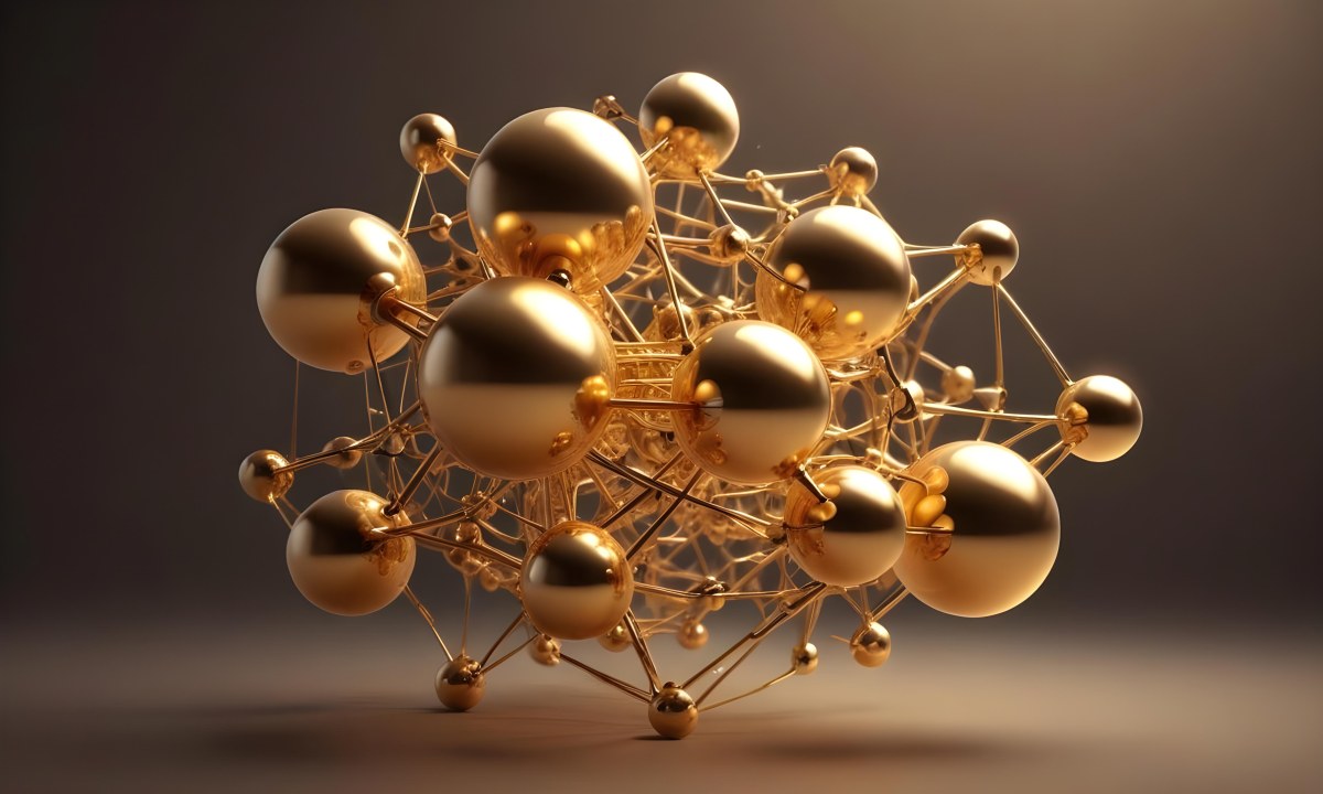 3d Model Golden Spheres Connected By Thin Rods In A Grid Like Structure Soft Lighting Clean And Minimalist Design Abstract Representation Of Molecular Structure Bright Background Figure Octane Render Volumetric 48 7368