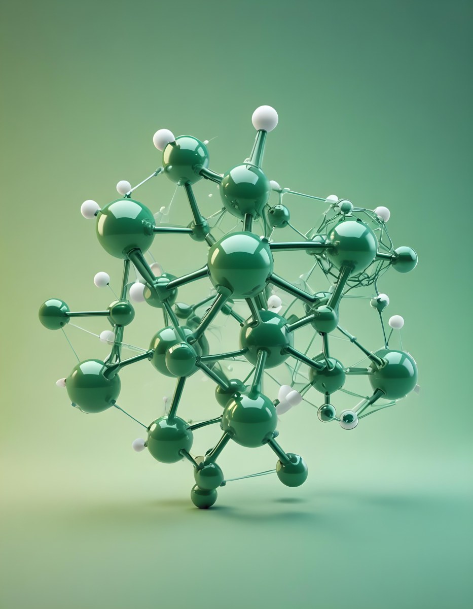 3d Model Green Molecule Structure With Interconnected Spheres And Thin Connecting Lines Against A Gradient White And Green Background Science Concept Organic Chemistry Figure Octane Render Volumetric Highly Detai 23 Ef0f