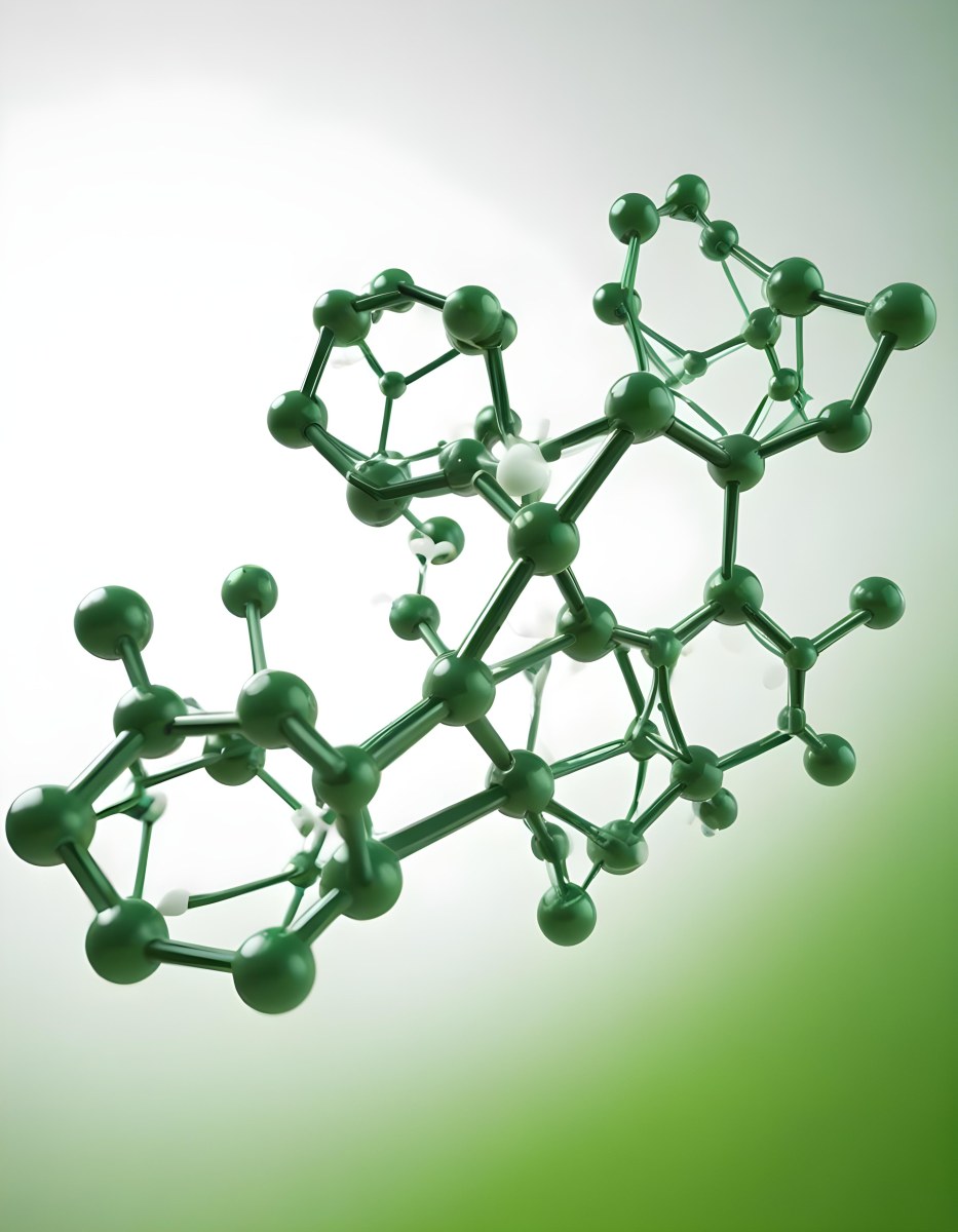 3d Model Green Molecule Structure With Interconnected Spheres And Thin Connecting Lines Against A Gradient White And Green Background Science Concept Organic Chemistry Figure Octane Render Volumetric Highly Detai 27 097d