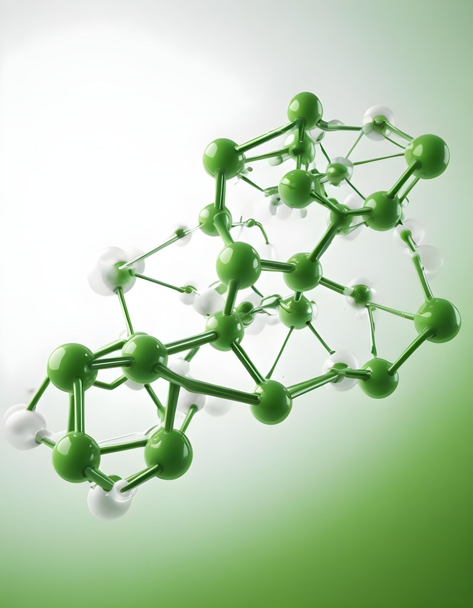 3d Model Green Molecule Structure With Interconnected Spheres And Thin Connecting Lines Against A Gradient White And Green Background Science Concept Organic Chemistry Figure Octane Render Volumetric Highly Detai 57 C45e