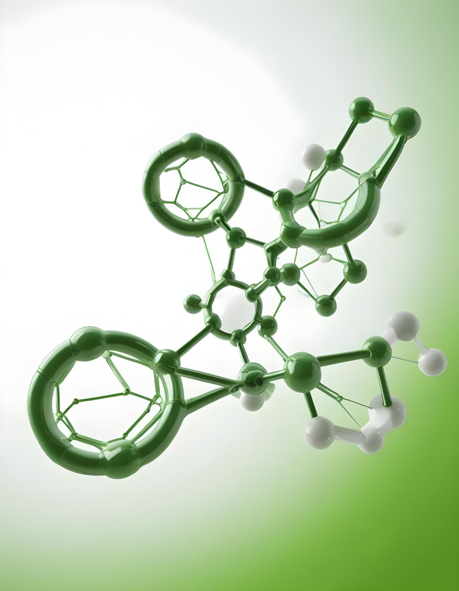 3d Model Green Molecule Structure With Interconnected Spheres And Thin Connecting Lines Against A Gradient White And Green Background Science Concept Organic Chemistry Figure Octane Render Volumetric Highly Detai 7 Fc5c