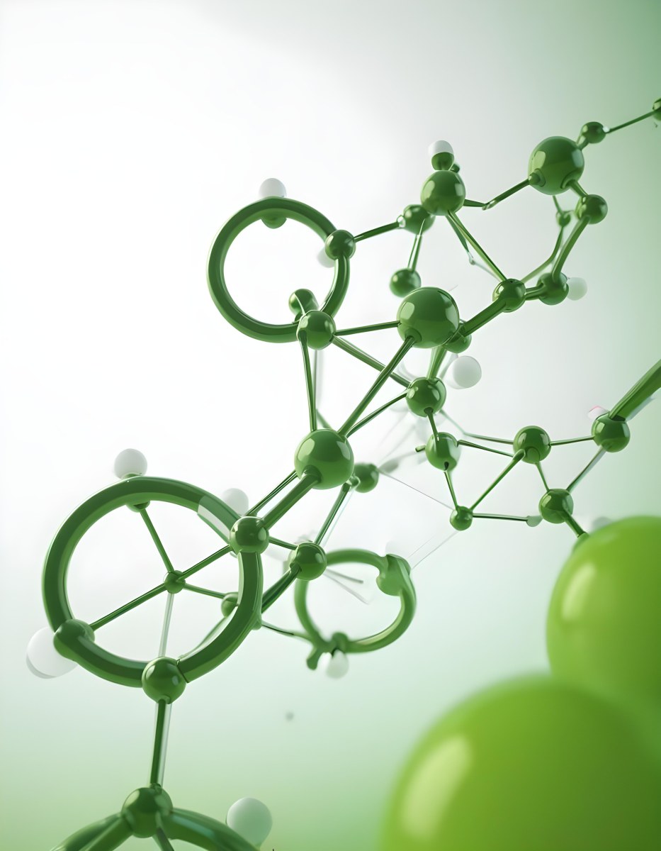 3d Model Green Molecule Structure With Interconnected Spheres And Thin Connecting Lines Against A Gradient White And Green Background Science Concept Organic Chemistry Figure Octane Render Volumetric Highly Detai 8 1580