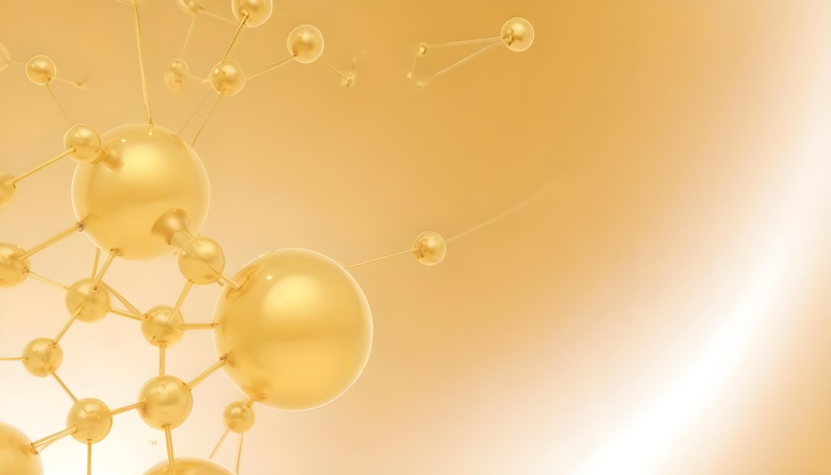 3d Model Molecular Structure With Golden Spheres Connected By Thin Lines Soft Golden Gradient Background Scientific Visualization Conceptual Design Modern Aesthetic Figure Octane Render Volumetric Highly Detailed 17 009d