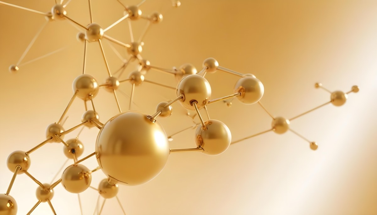 3d Model Molecular Structure With Golden Spheres Connected By Thin Lines Soft Golden Gradient Background Scientific Visualization Conceptual Design Modern Aesthetic Figure Octane Render Volumetric Highly Detailed 31 2e61