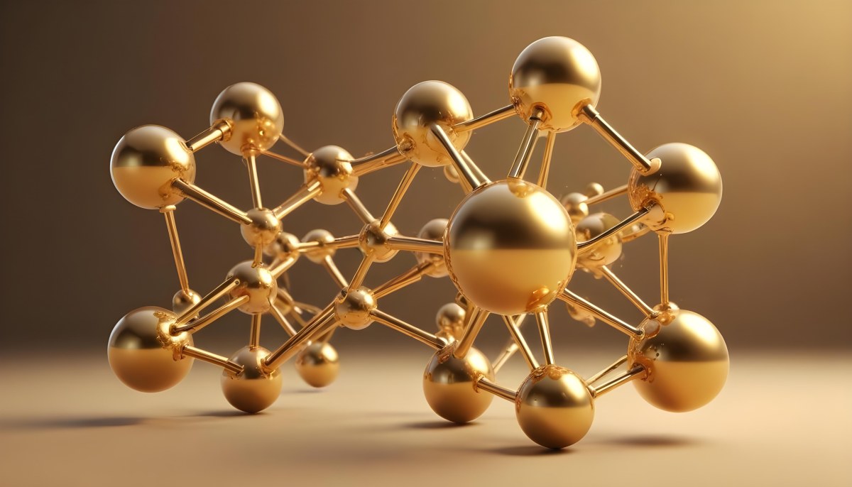 3d Model Molecular Structure With Golden Spheres Connected By Thin Lines Soft Golden Gradient Background Scientific Visualization Conceptual Design Modern Aesthetic Figure Octane Render Volumetric Highly Detailed 4 4ca5