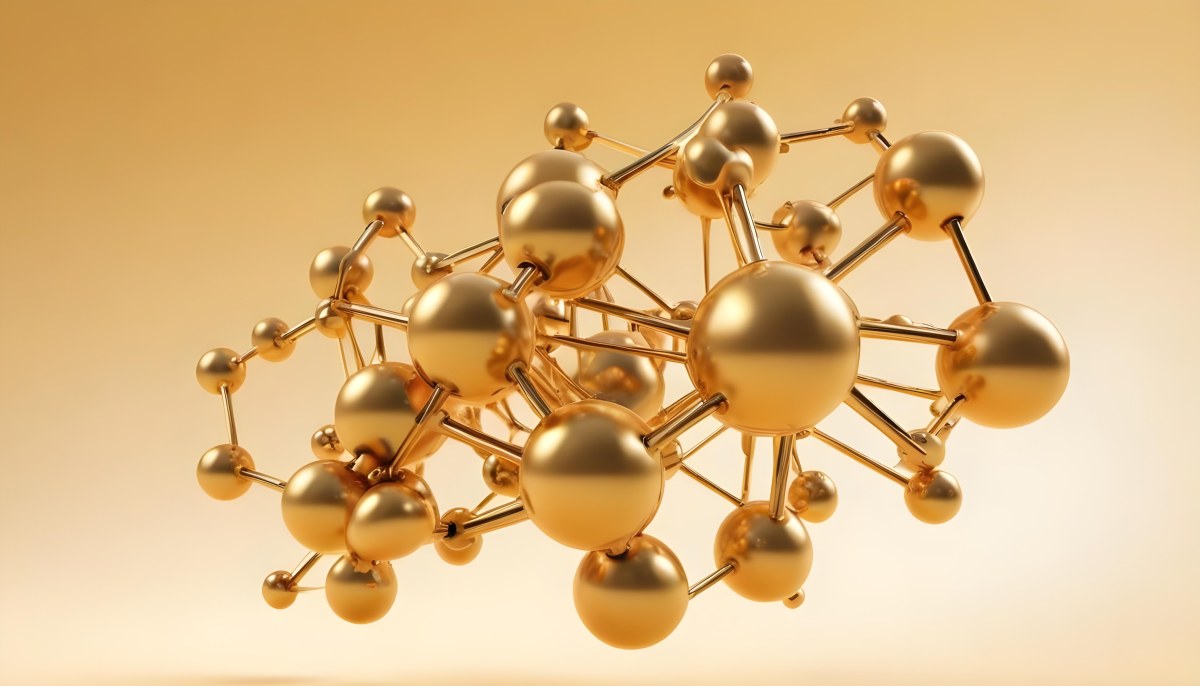 3d Model Molecular Structure With Golden Spheres Connected By Thin Lines Soft Golden Gradient Background Scientific Visualization Conceptual Design Modern Aesthetic Figure Octane Render Volumetric Highly Detailed 6 03fb