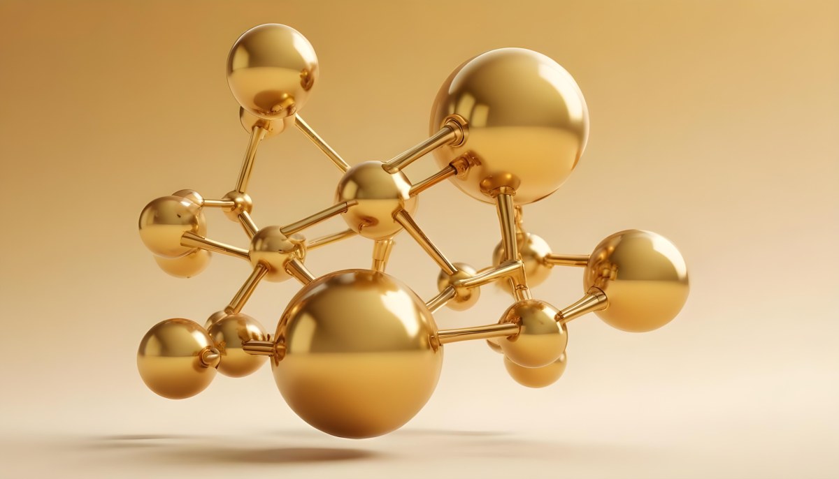 3d Model Molecular Structure With Golden Spheres Connected By Thin Lines Soft Golden Gradient Background Scientific Visualization Conceptual Design Modern Aesthetic Figure Octane Render Volumetric Highly Detailed 8 D76b