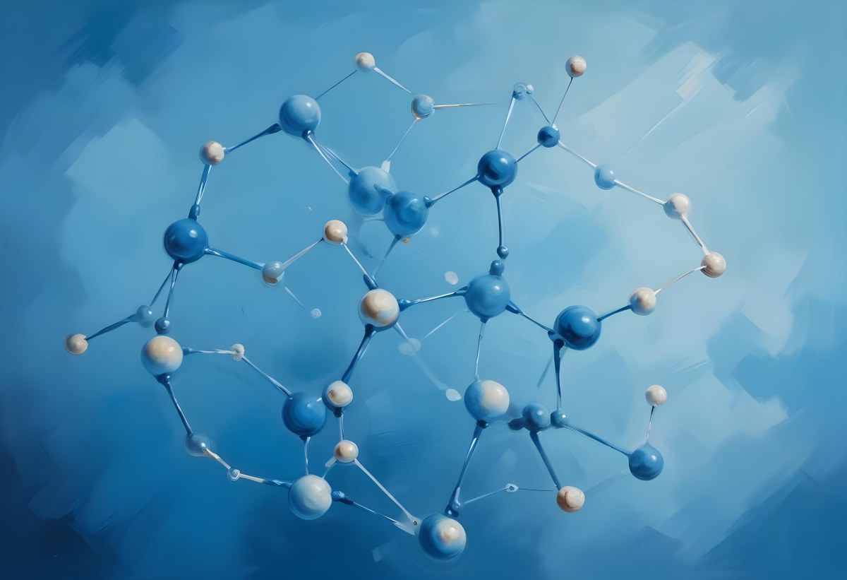 3d Model Molecular Structure With Interconnected Spheres And Rods Blue Color Scheme Scientific Visualization Clean And Modern Design Abstract Representation Of Molecules Technology Related Theme Against A Blue Ba 79 6d85