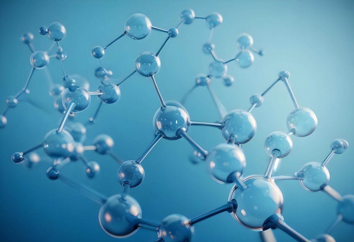 3d Model Molecular Structure With Interconnected Spheres And Rods Blue Color Scheme Scientific Visualization Clean And Modern Design Abstract Representation Of Molecules Technology Related Theme Against A Blue Ba 8 Aae0